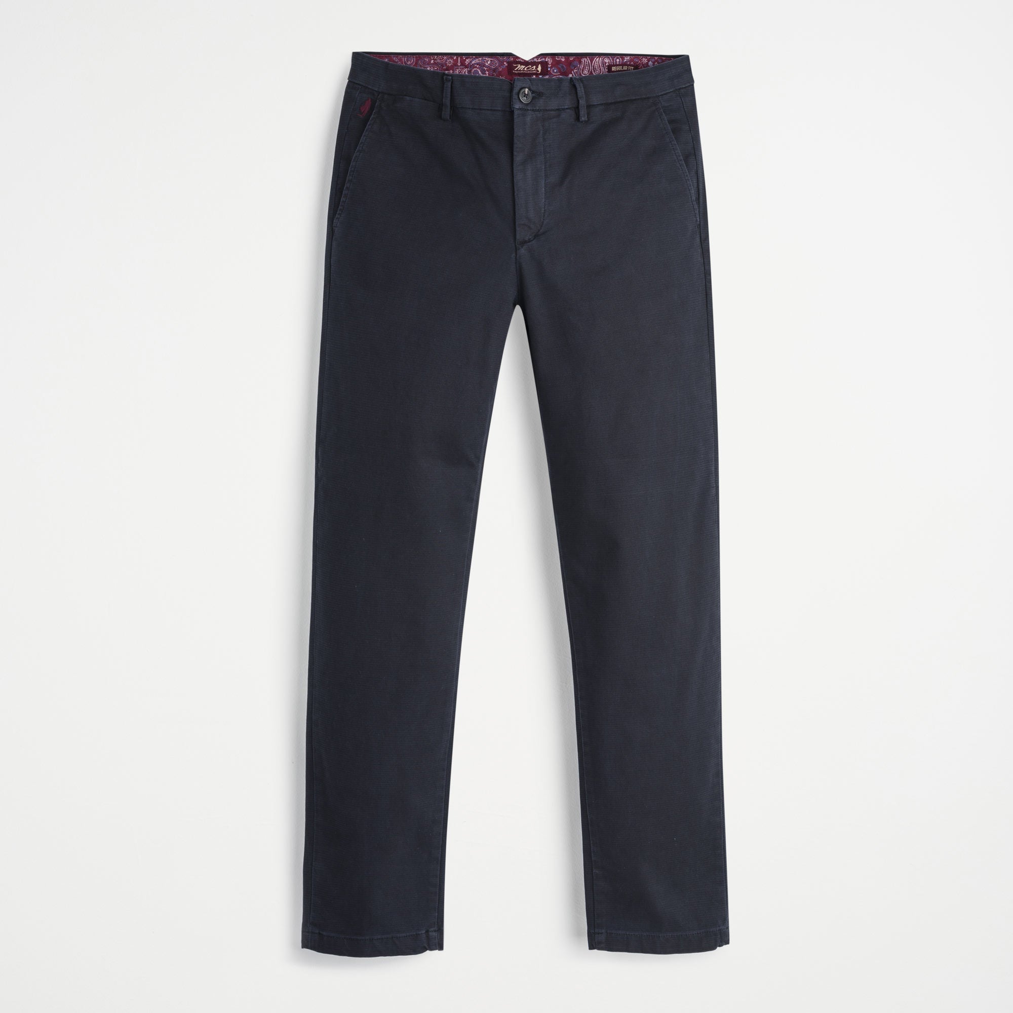 Chino trousers with regular printed lining