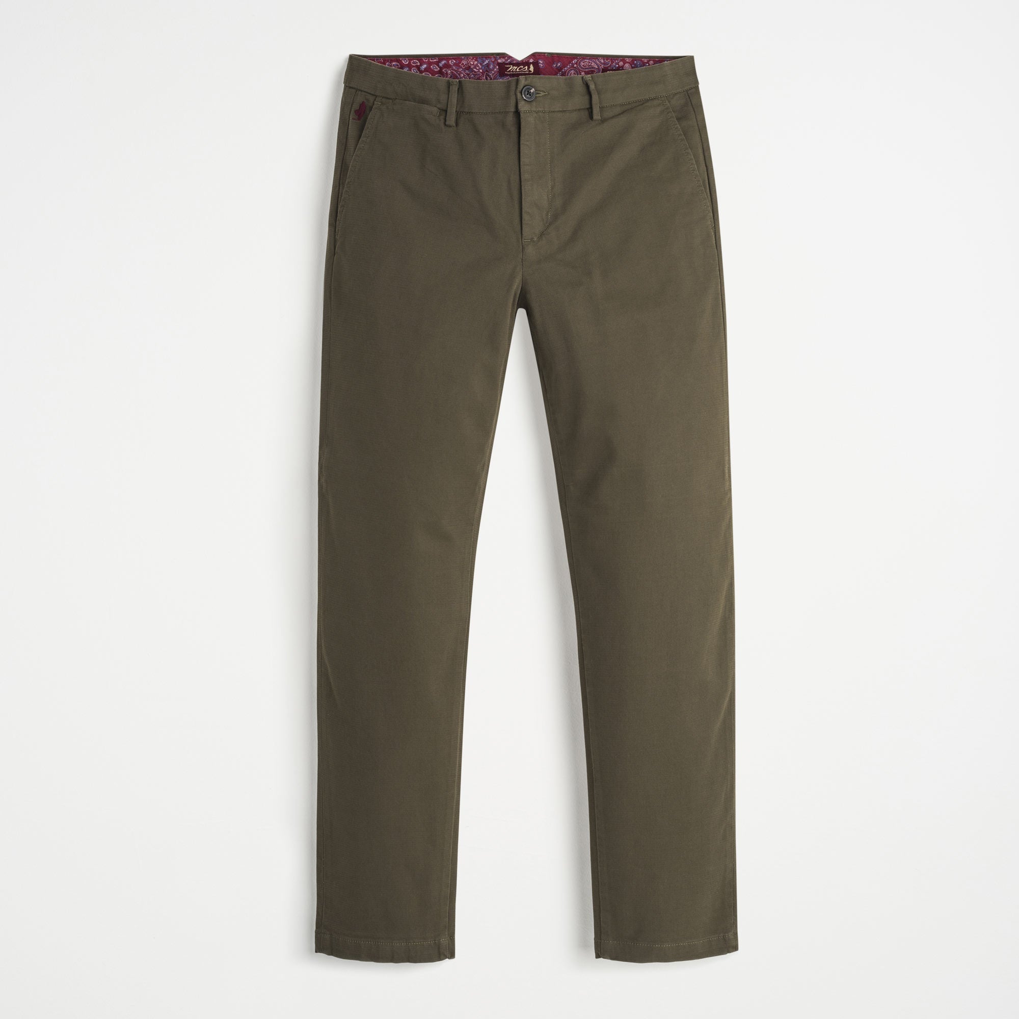 Chino trousers with regular printed lining