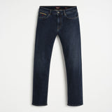 Jeans Blu-Nero con Dettagli in Pelle Regular