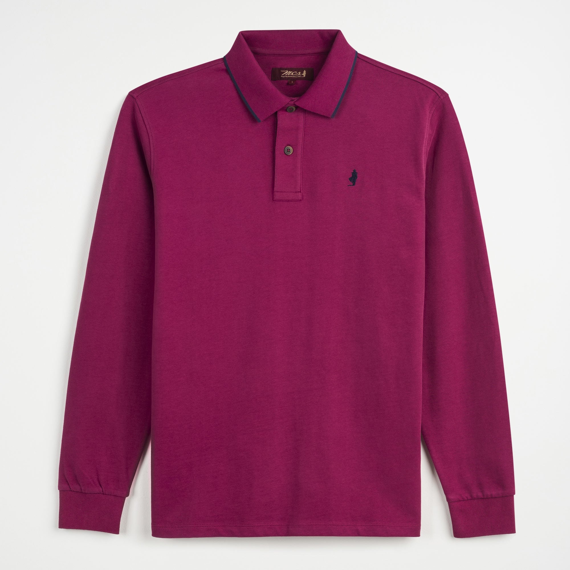 Long-sleeved polo shirt with ribbed collar