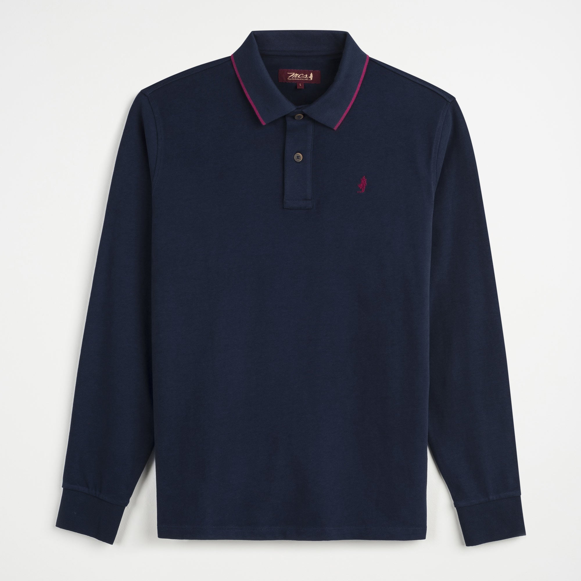 Long-sleeved polo shirt with ribbed collar