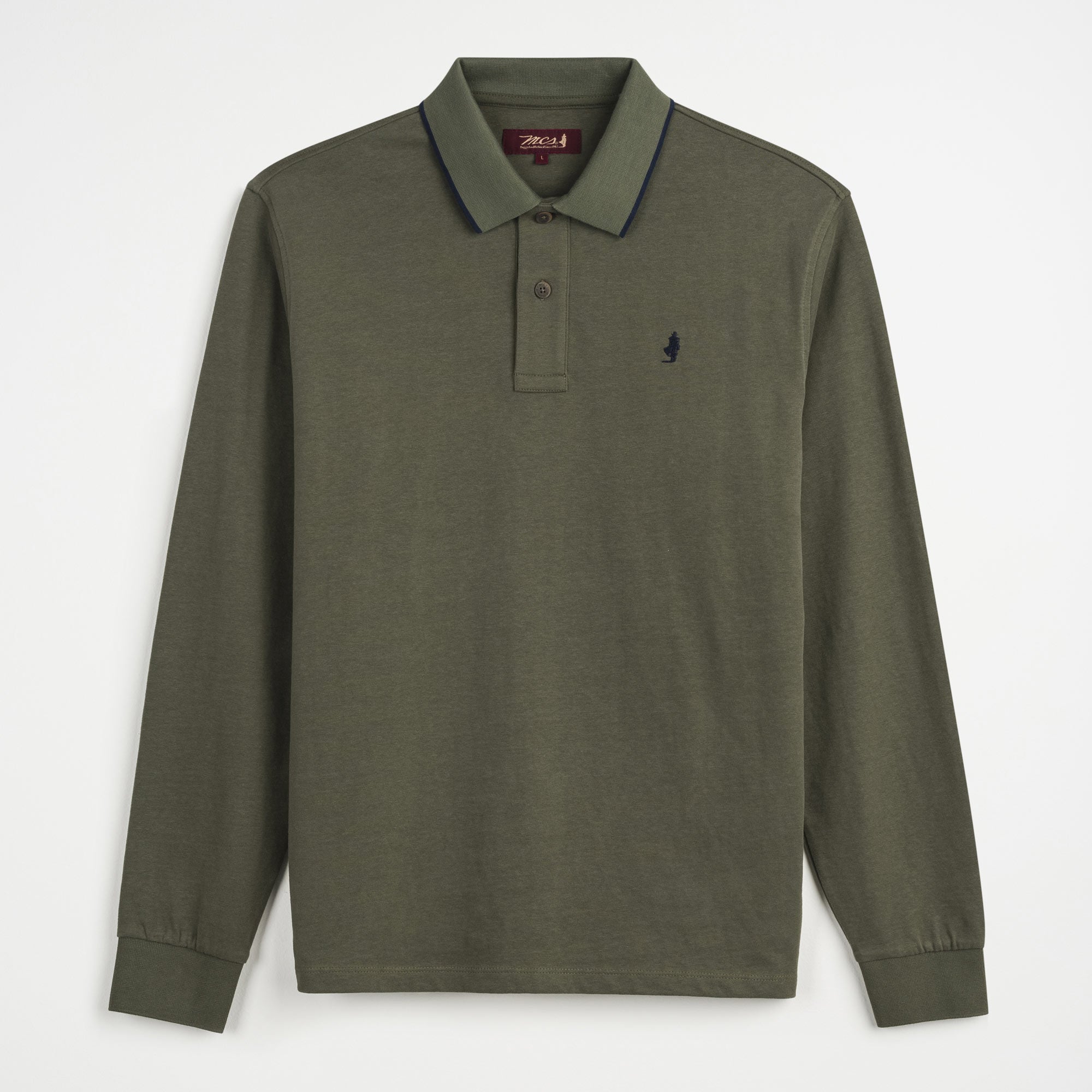 Long-sleeved polo shirt with ribbed collar