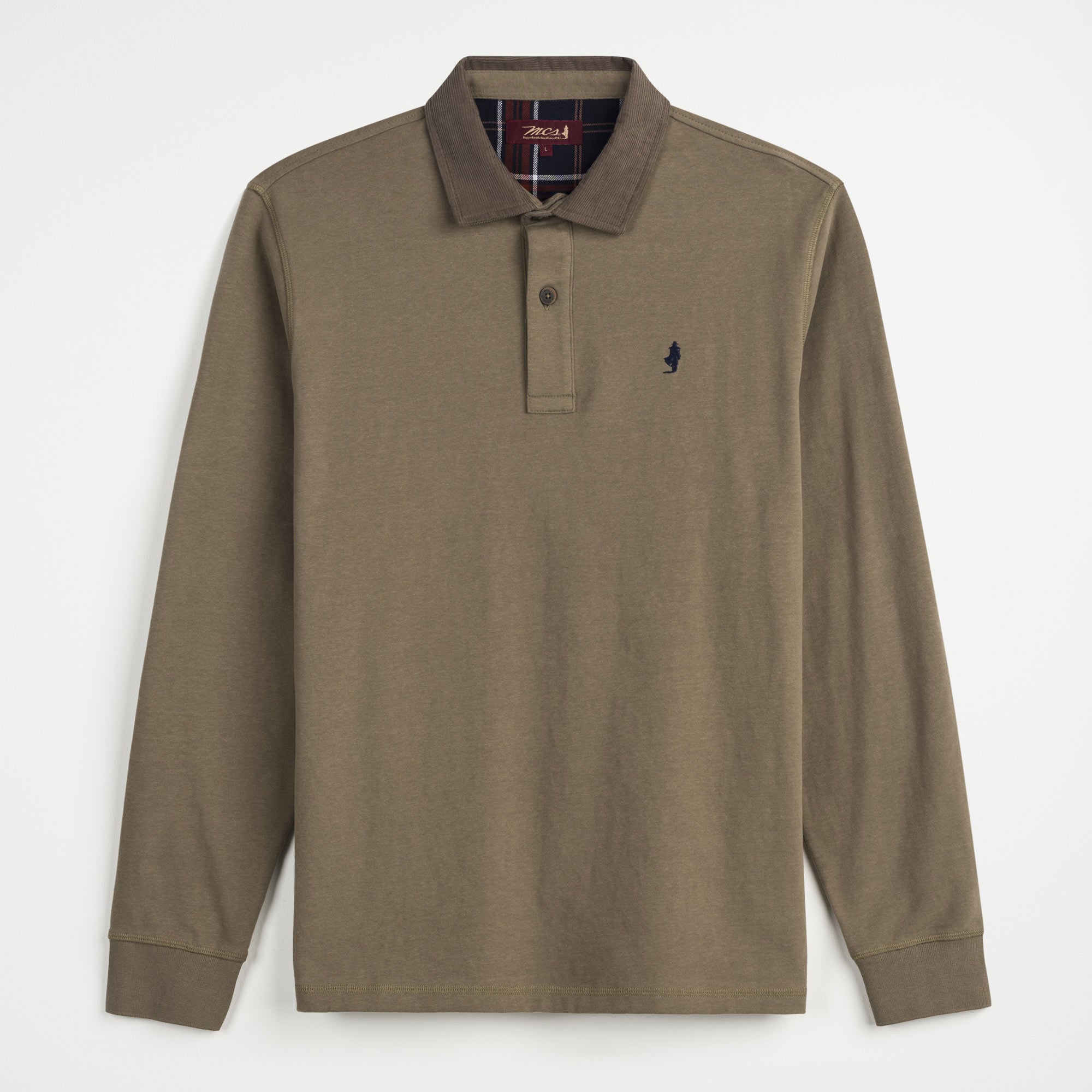 Long Sleeve Polo Shirt with Corduroy Collar