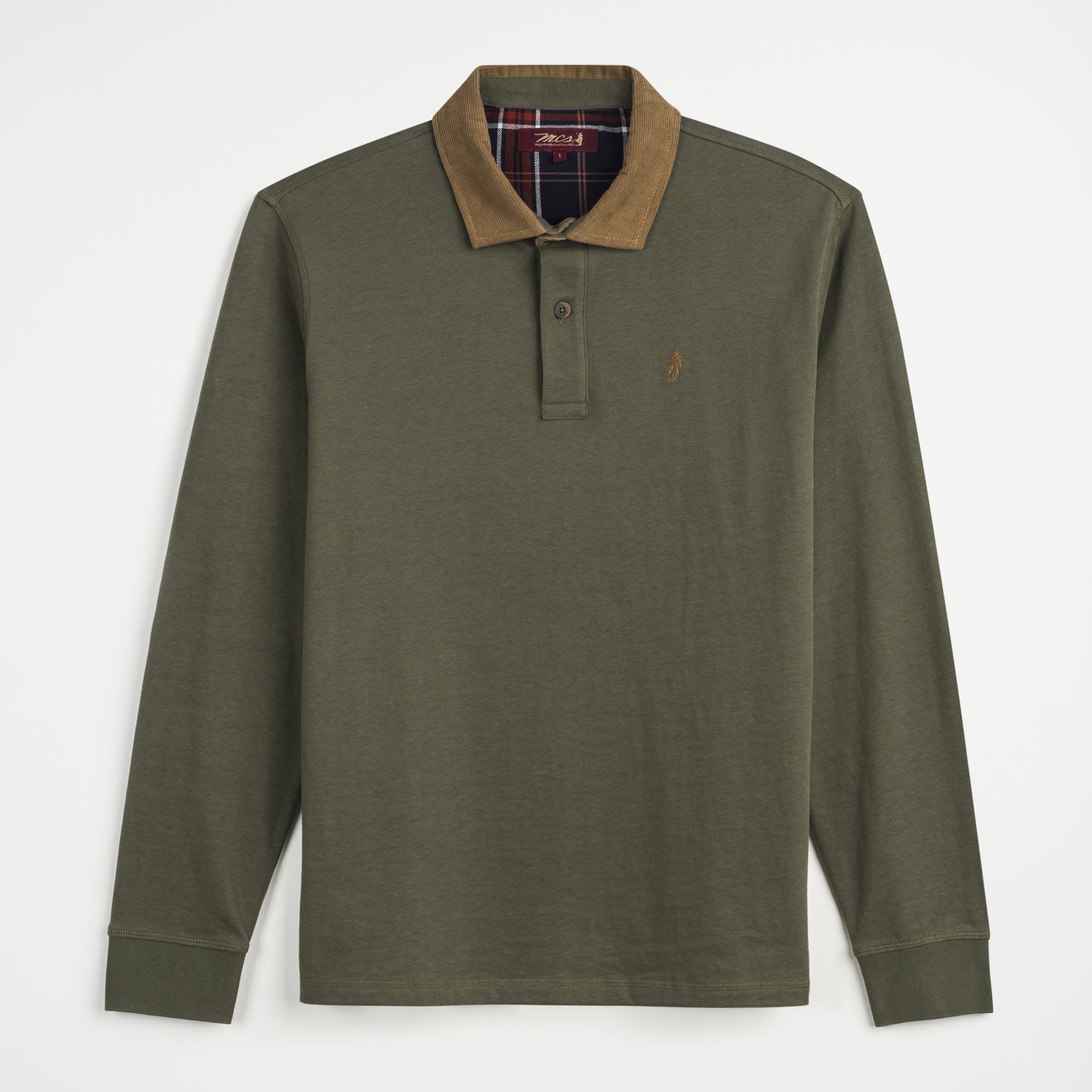 Long Sleeve Polo Shirt with Corduroy Collar