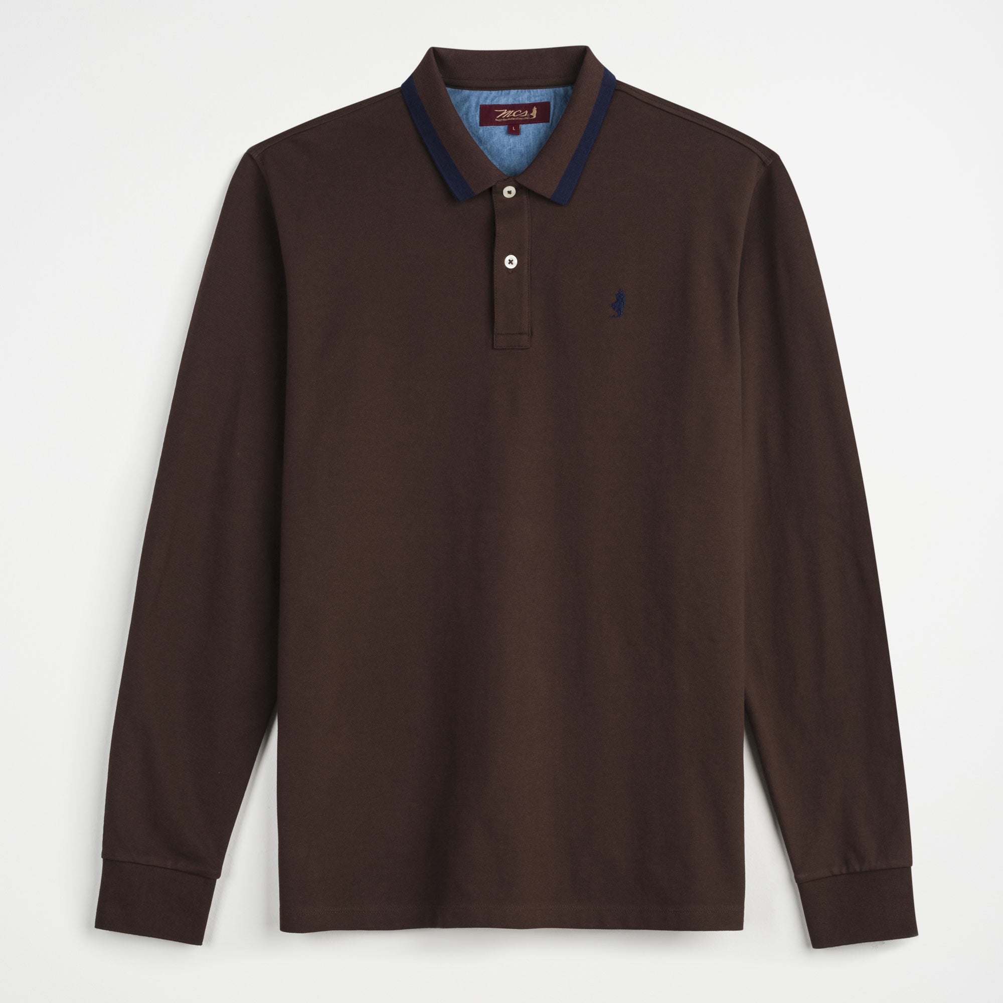 Long Sleeve Polo with Denim Details