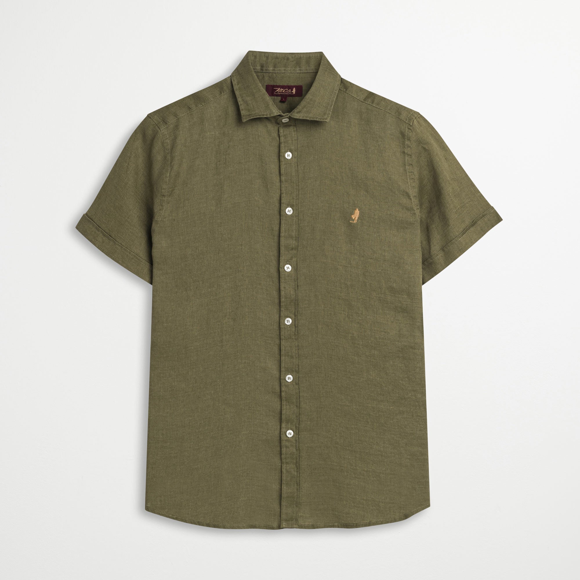 Camicia 100% Lino a Maniche Corte - Burnt Olive