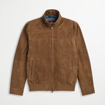 Giacca Bomber Harrington in Pelle Scamosciata - Pecan Brown