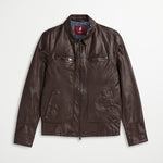 Giacca Biker in Pelle Cerata - Milk Chocolate