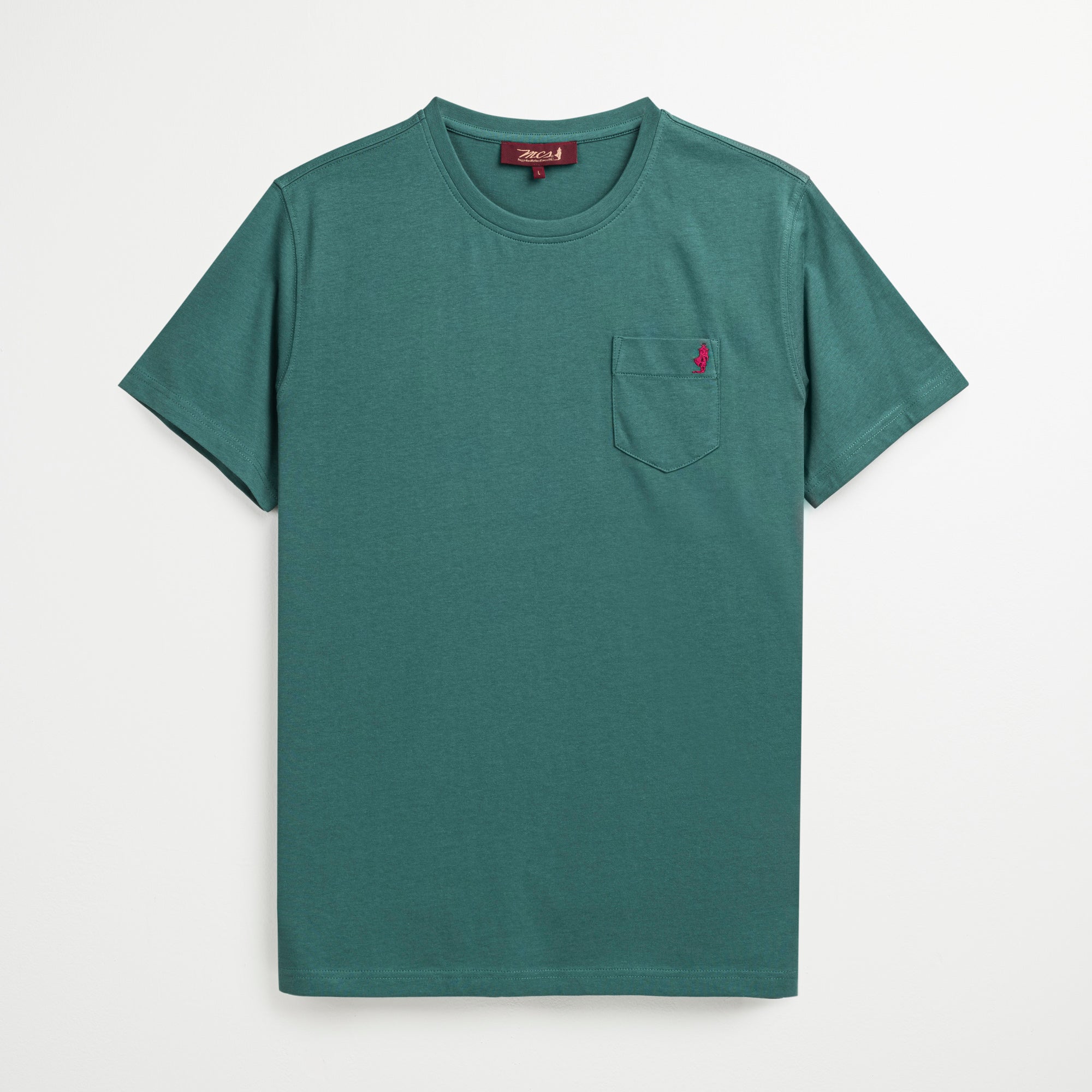 T-Shirt 100% Jersey di Cotone Compact con Taschino - Pine Green