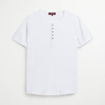 T-Shirt Serafino 100% Cotone Jersey Fiammato - White