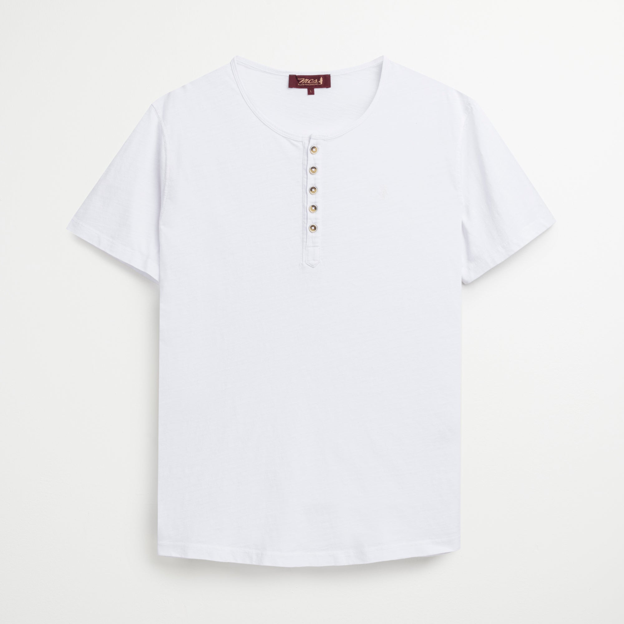 T-Shirt Serafino 100% Cotone Jersey Fiammato - White