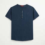 T-Shirt Serafino 100% Cotone Jersey Fiammato - Navy Blazer