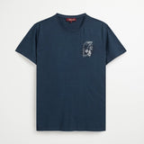 T-Shirt 100% Cotone Jersey Fiammato con Artwork - Navy Blazer