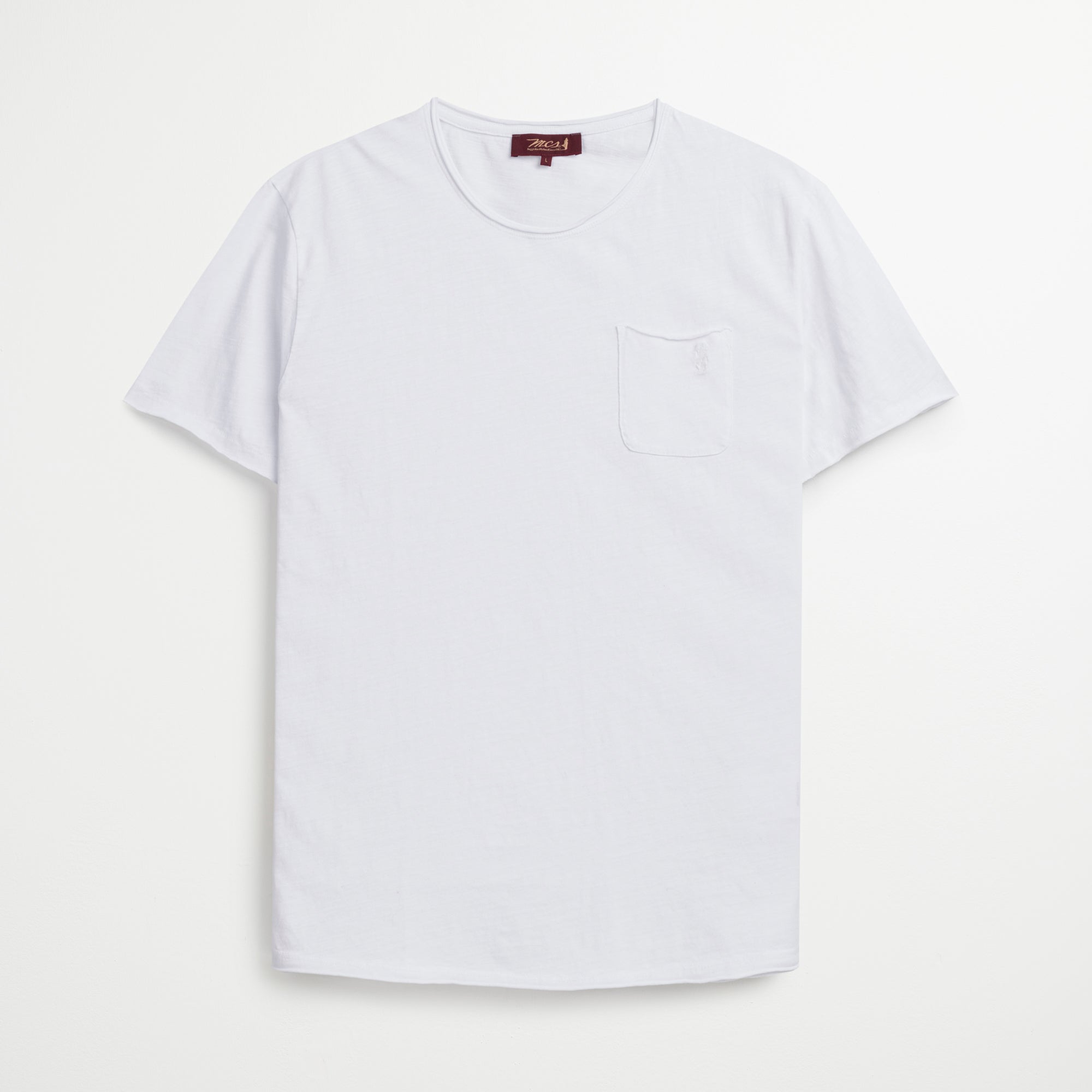 T-Shirt 100% Cotone Fiammato con Bordi Grezzi - White