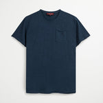 T-Shirt 100% Cotone Fiammato con Bordi Grezzi - Navy Blazer