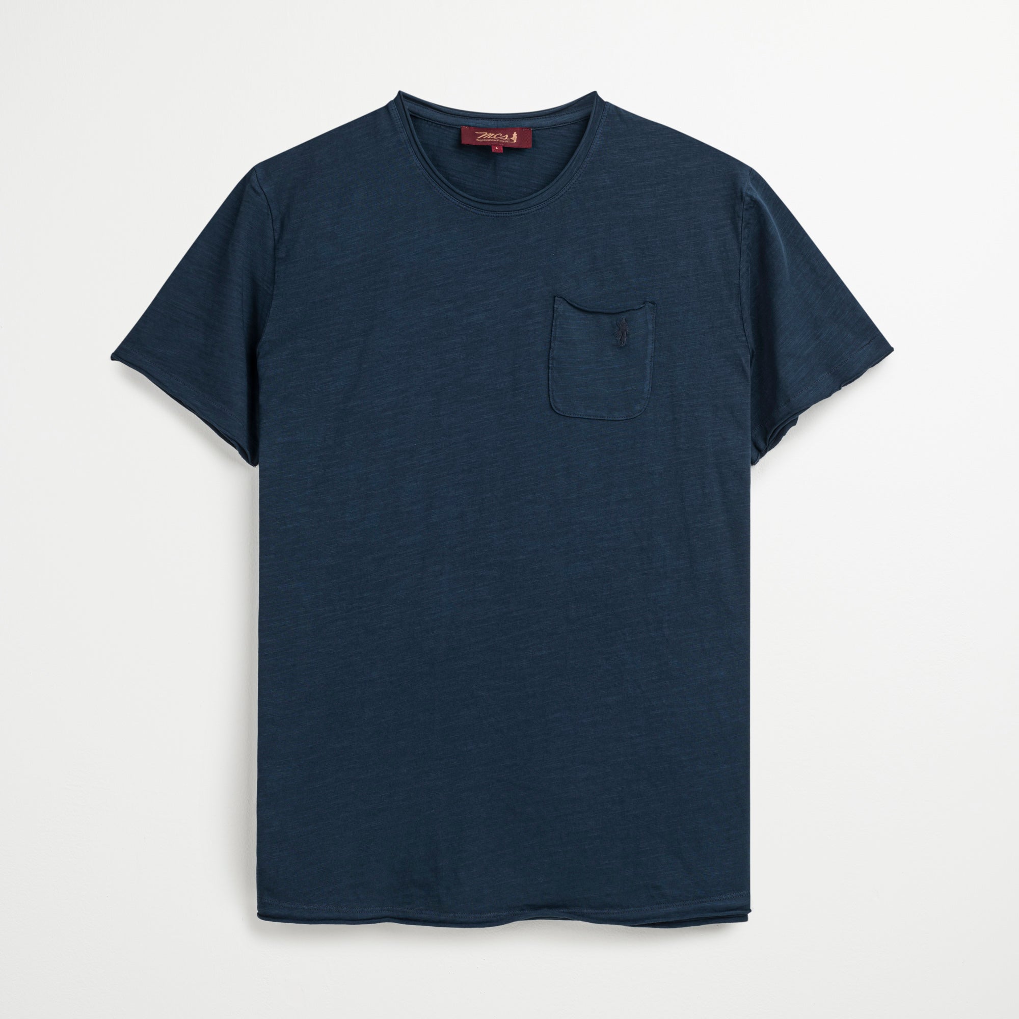 T-Shirt 100% Cotone Fiammato con Bordi Grezzi - Navy Blazer