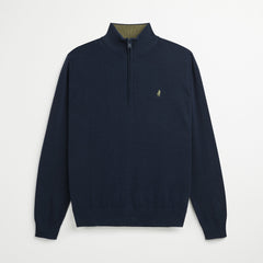 Maglione Mezza Zip 100% Cotone - Navy Blazer