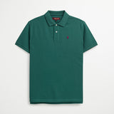 Polo 100% Cotone Tinta Unita con Logo Ricamato - Pine Green