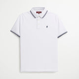 Polo 100% Cotone Piquet con Collo e Polsi a Righe - White