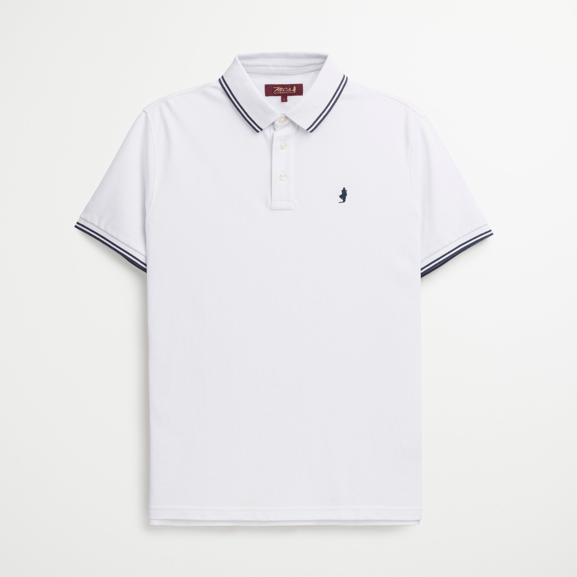 Polo 100% Cotone Piquet con Collo e Polsi a Righe - White