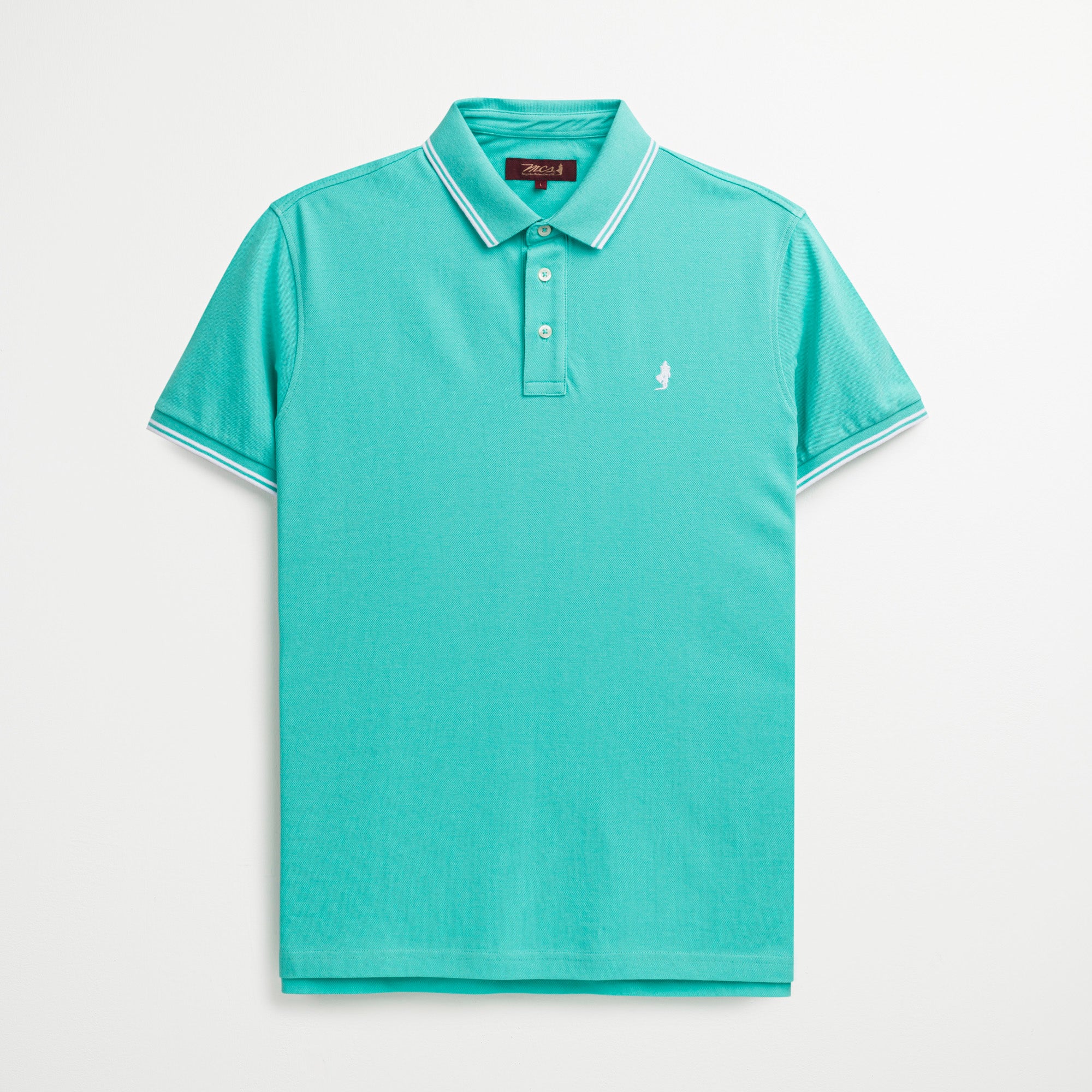 Polo 100% Cotone Piquet con Collo e Polsi a Righe - Turquoise