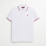 Polo Cotone Elasticizzato con Bordi Rigati - White