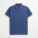 Polo Cotone Elasticizzato con Bordi Rigati - True Navy