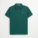 Polo 100% Cotone con Colletto Jacquard a contrasto - Pine Green