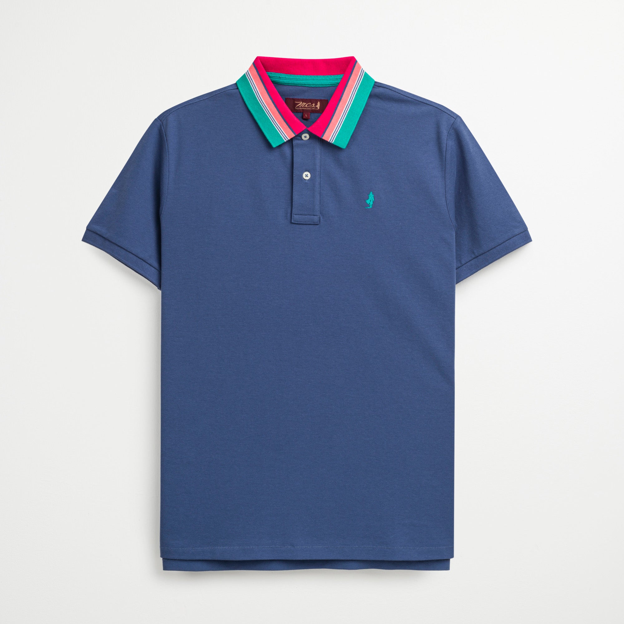 Polo con Colletto a Righe Multicolor - True Navy